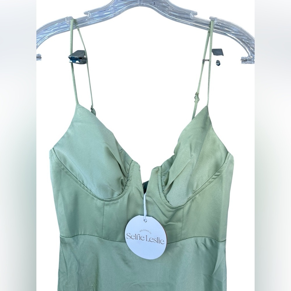 NWT Selfie Leslie Lake Como Fitted Bodice Cami Strap Midi Dress Avocado - Size M - Picture 6 of 14